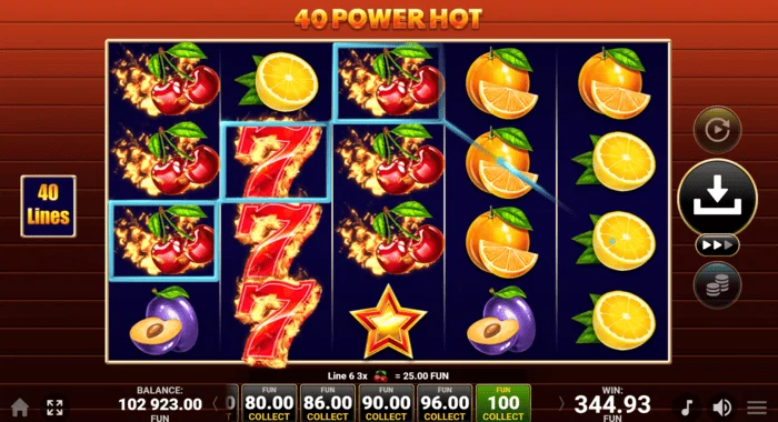 Wygrana w grze podstawowej 40 Power Hot Coin Boost